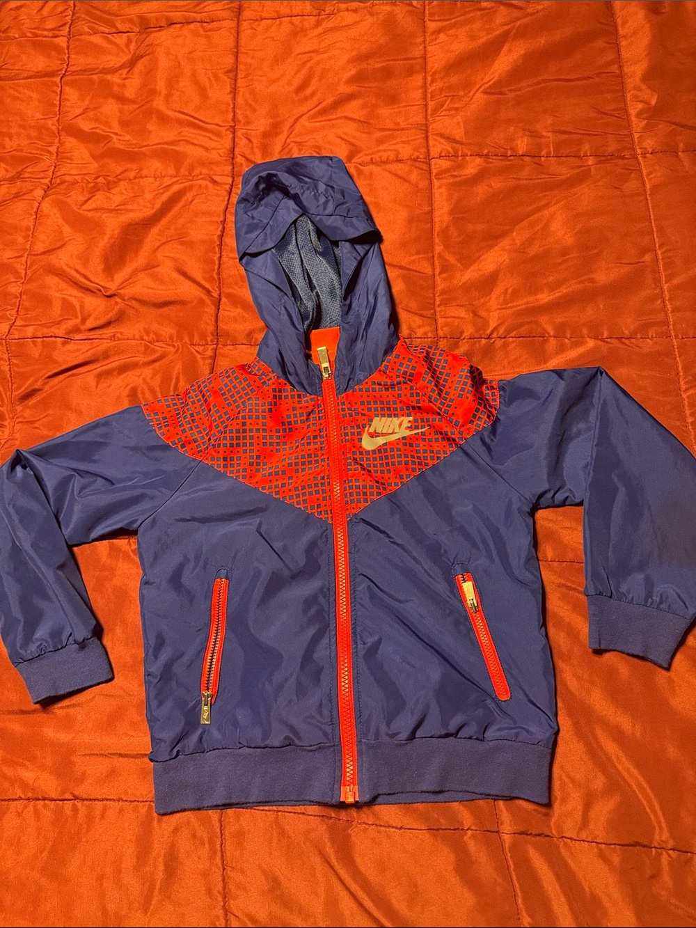 Nike Kids Navy and Red Hooded Rain Jacket